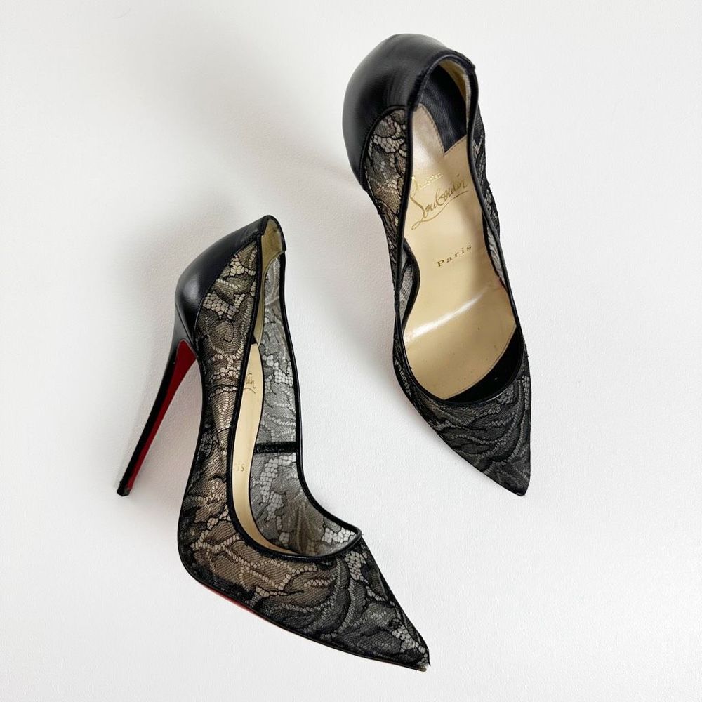 CHRISTIAN LOUBOUTIN Follies Black Lace Heels 39 US 8.5 Platine Shoes 120mm